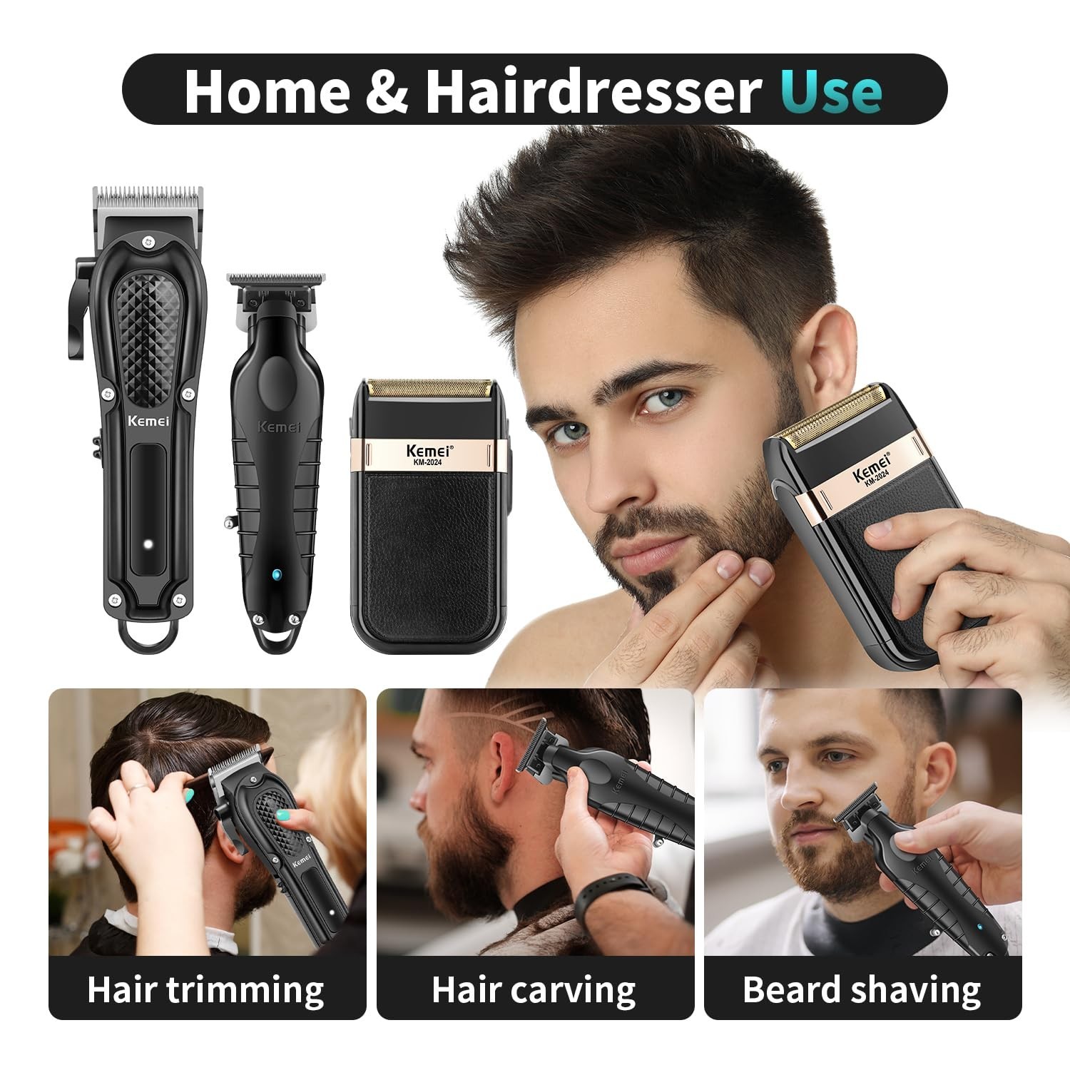 Cordless Hair Clippers for Men, T-Blade Beard Trimmer & Foil Shaver Set, Recharg