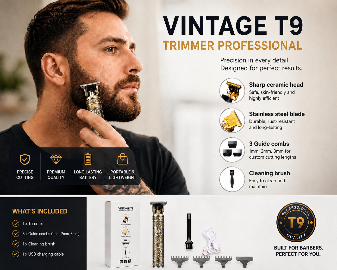 Vintage T9 Barbeador Dragon Beard Hair Trimmer Cutter Machine for Men