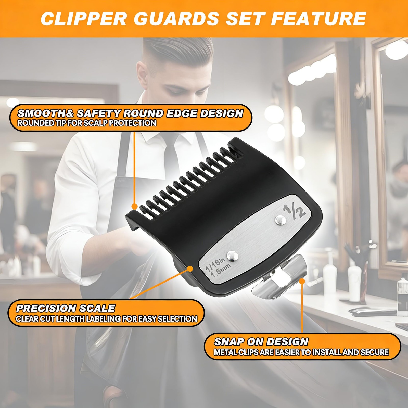 Clipper Guards Set, Compatible with wahl 1/2 clipper guards, 1.5 mm Metal Cli…