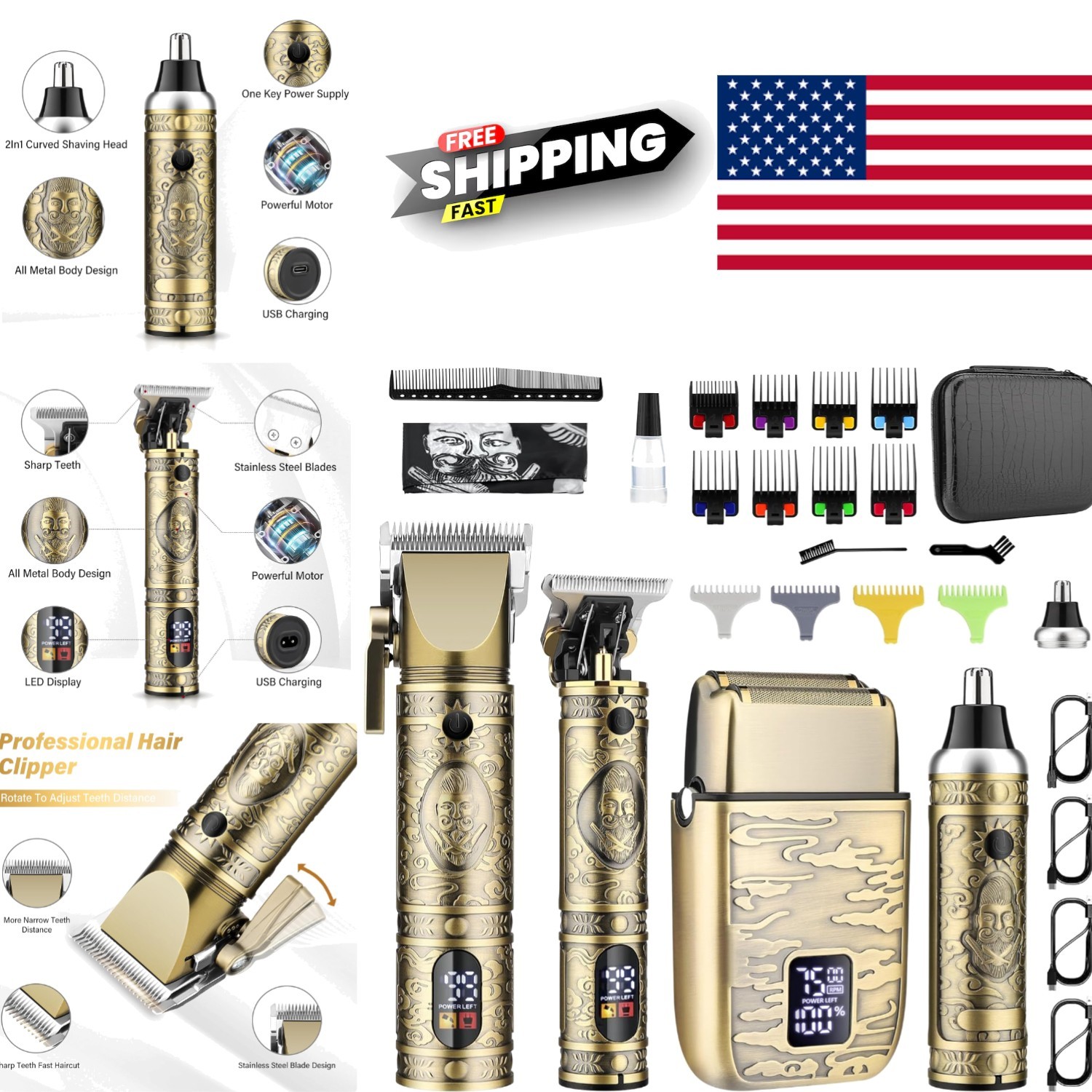 10 All in One Men’s Grooming Set with Clipper Trimmer and Multiple Accessories