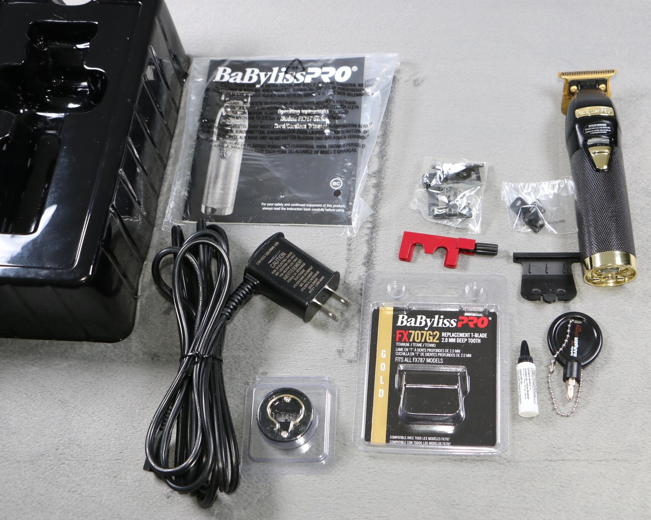 BaByliss PRO BlackFX FX787BN Cordless Trimmer Exposed T-Blade Gold Blades Kit
