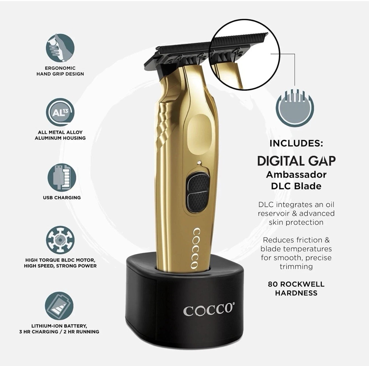 Cocco Veloce Pro Cordless Trimmer Digital Gap Ambassador DLC Blade Edger (gold)