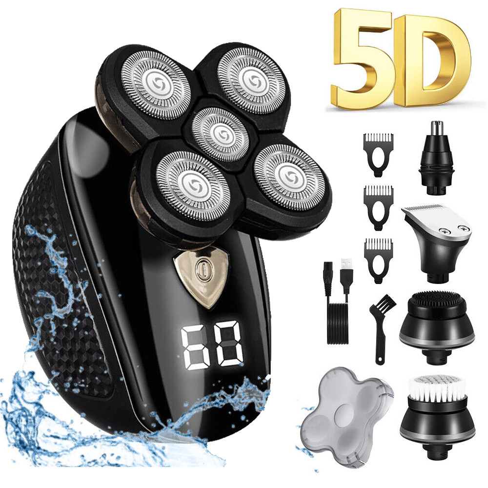 5D Men’s Electric Shaver Razor Rotary Cordless USB Rechargeable Grooming Kit