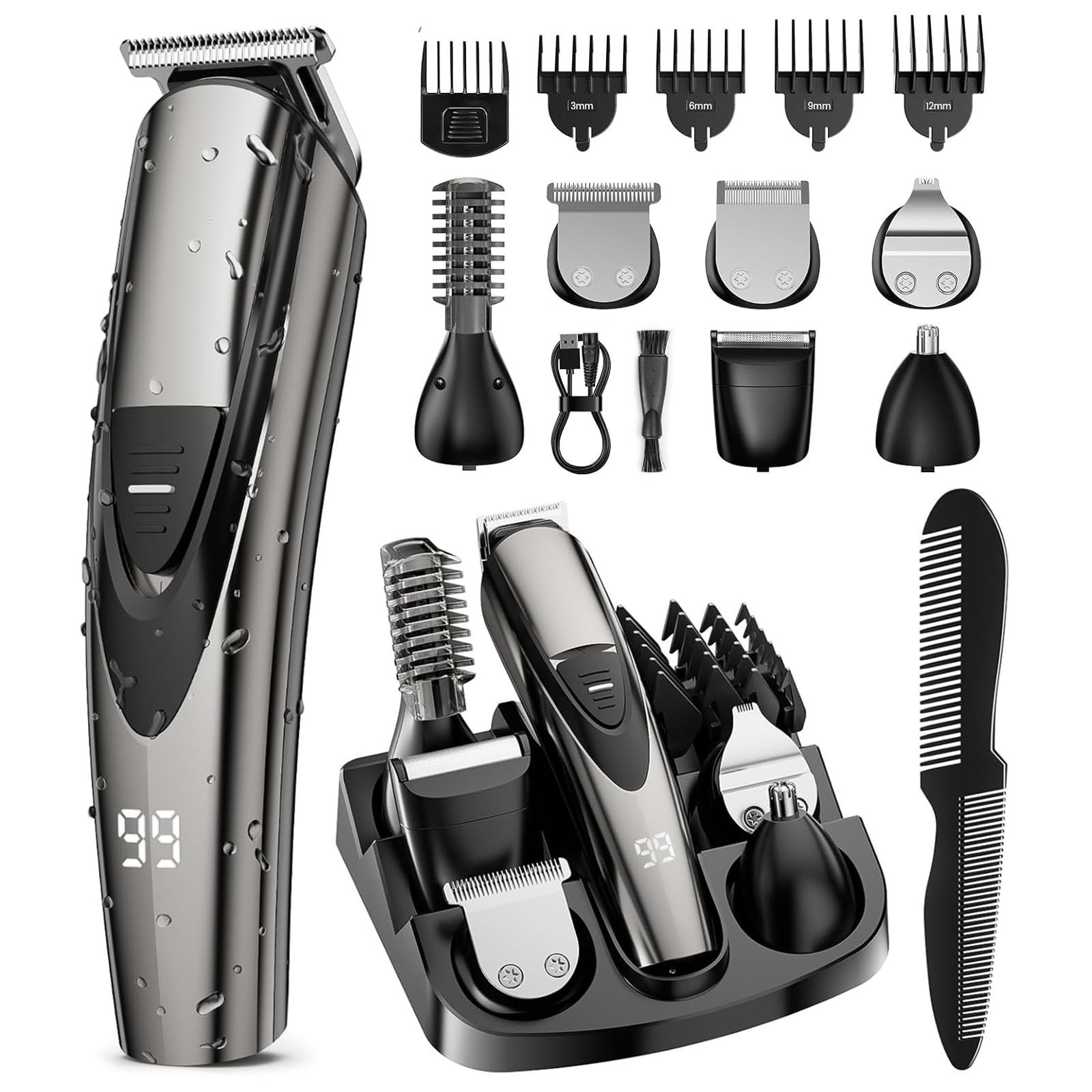12-in-1 Rechargeable Beard Trimmer & Hair Clippers | Waterproof, Turbo Speed, 6