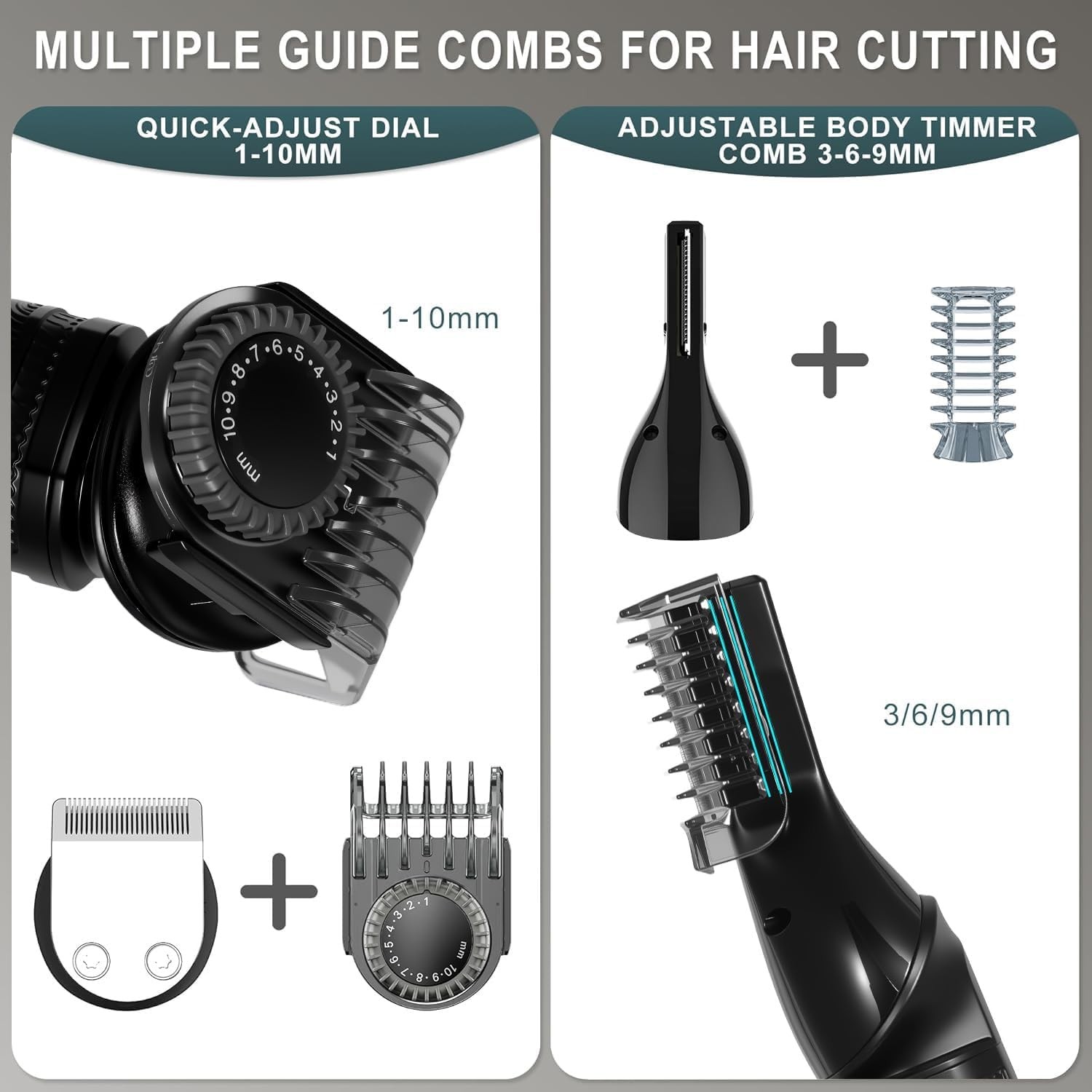 Hatteker 8-in-1 Multi-Functional Grooming Kit for Men Beard Trimmer for Gray