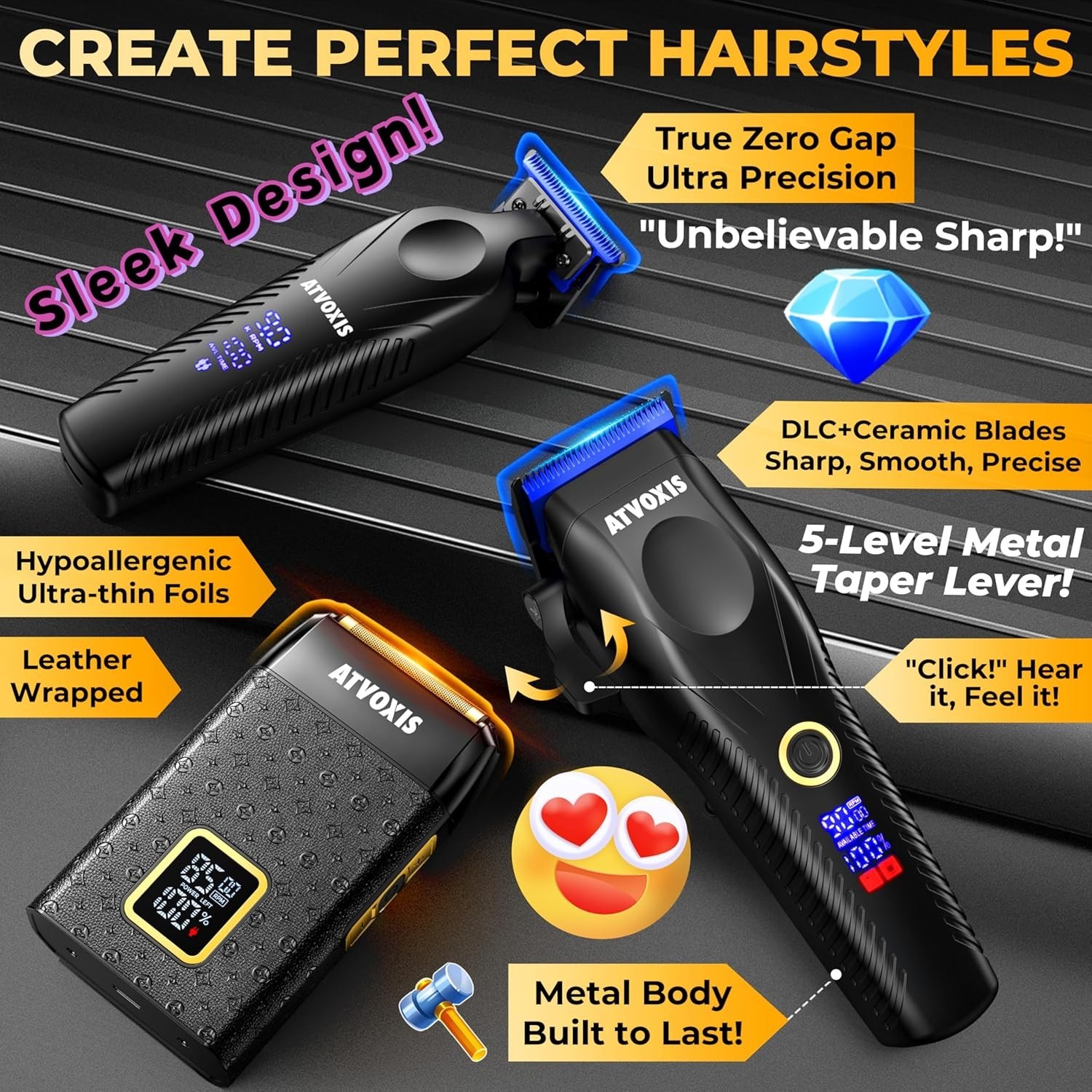 9000 RPM Brushless Motor Professional Hair Clippers Set for Men: Cordless
