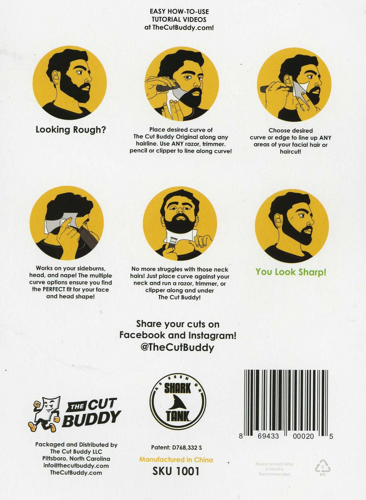 The Cut Buddy HAIRLINE & BEARD SHAPING GUIDE TOOL Tracer Pencil Haircut Template