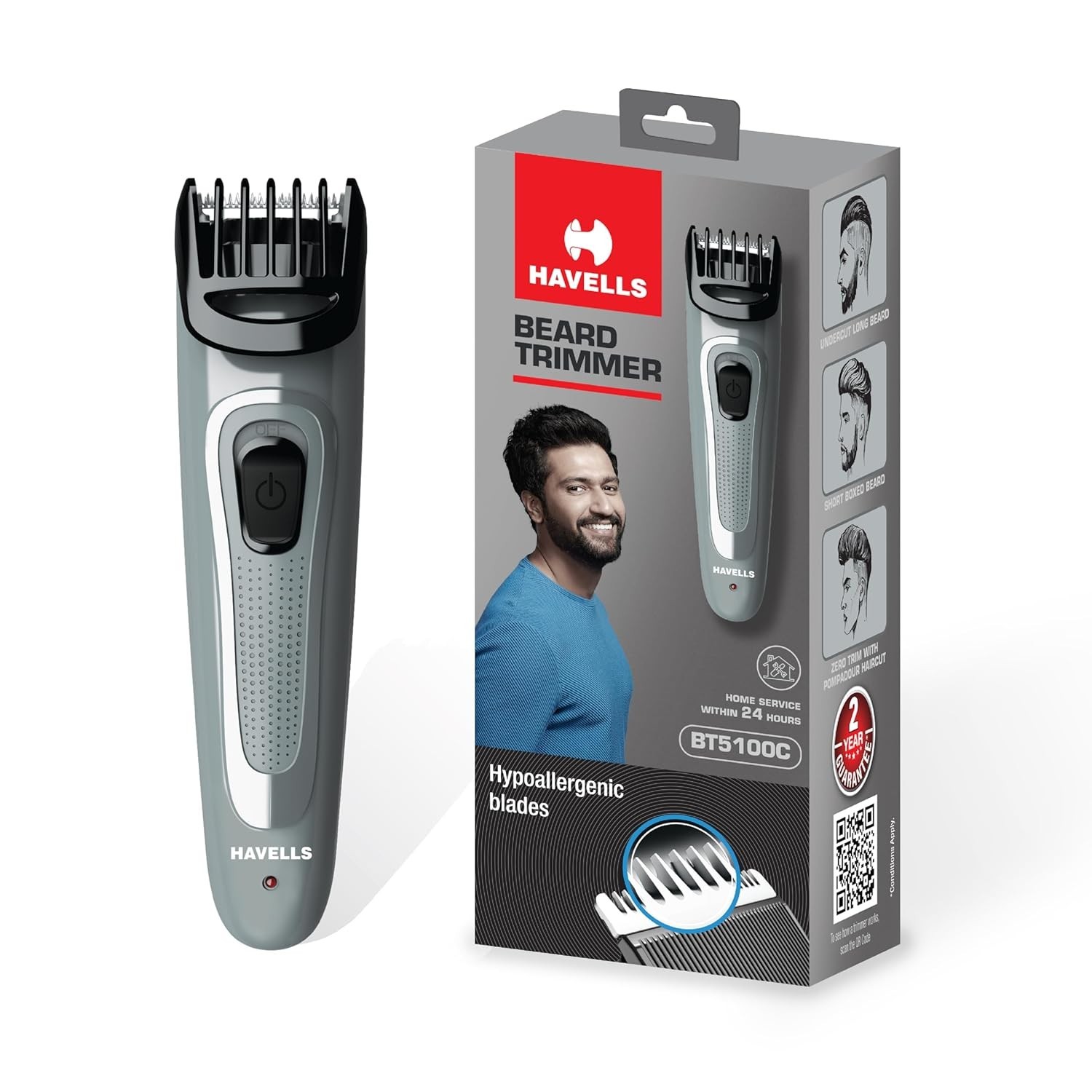 Havells BT5100C Beard Trimmer, 0.5mm Precision, 17mm, 45 Min Runtime, USB