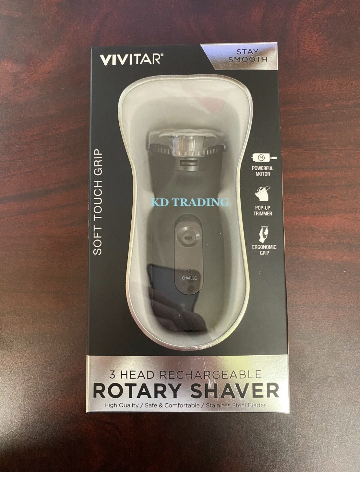 VIVITAR Beard Hair RECHARGEABLE 3-HEAD ROTARY Smooth SHAVER w/ POP-UP TRIMMER