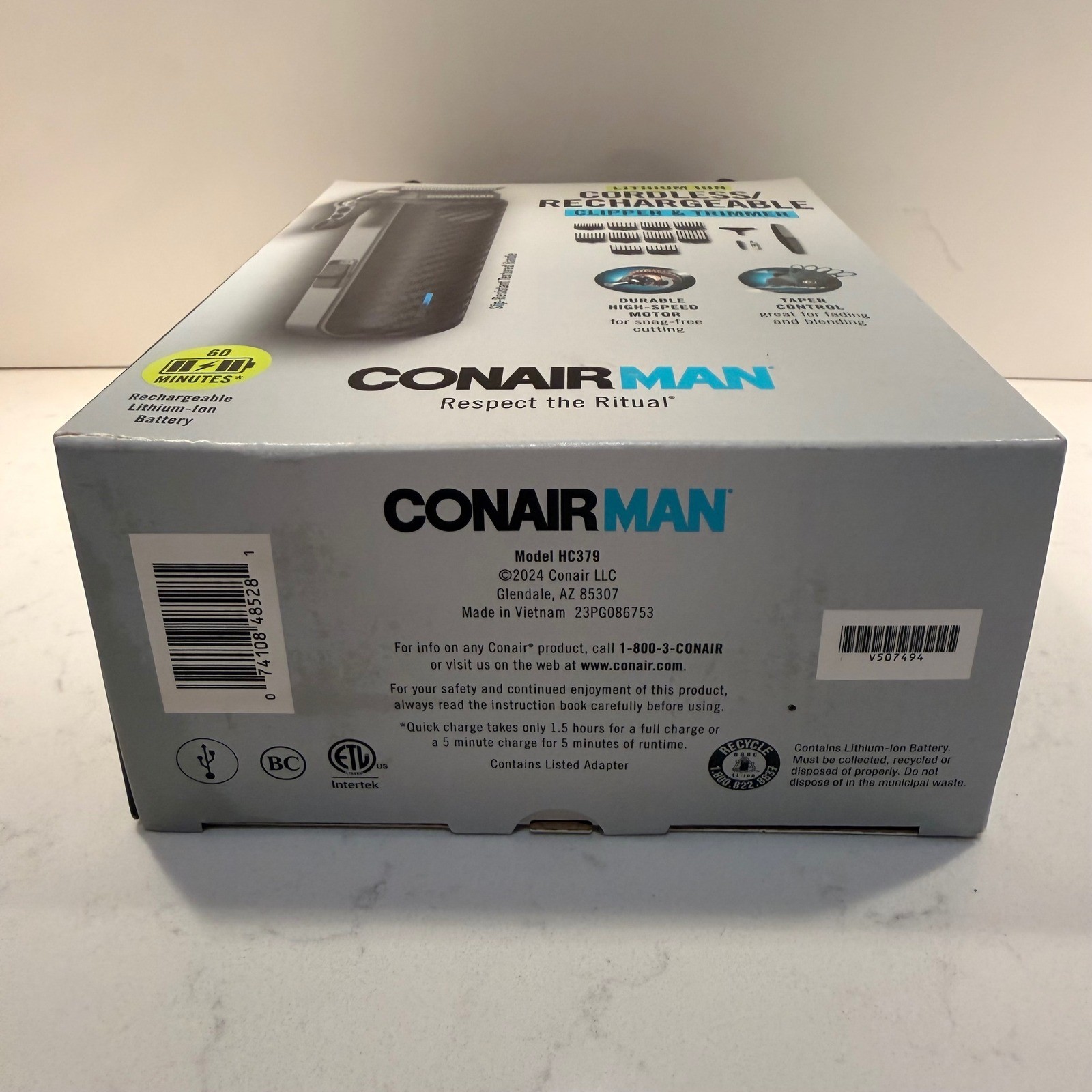 Conair Man Clipper Trimmer Lithium Ion Cordless Rechargeable 17 Pc Carry Case