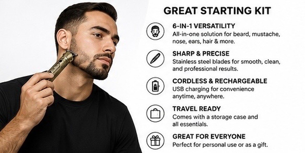 6-in-1 Men’s Haircut Kit Model 697 USB-C Rechargeable Gold/Black With Case