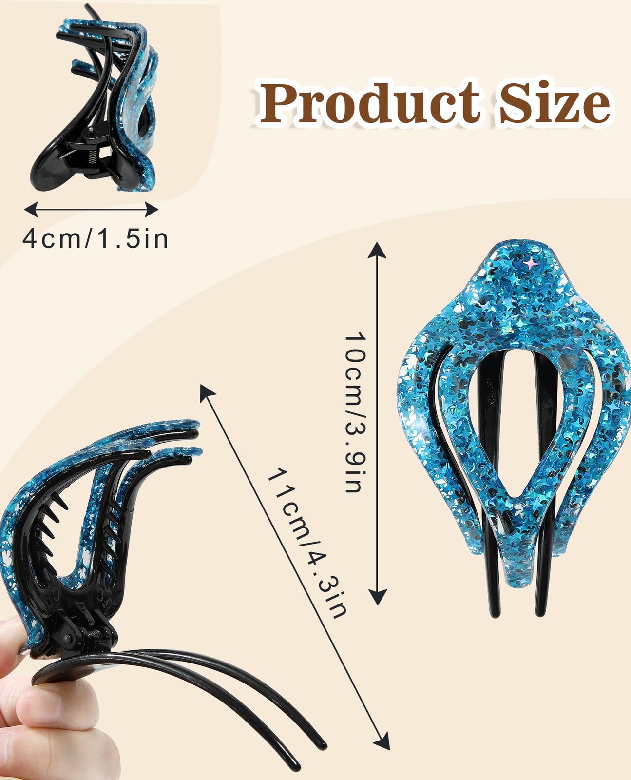 French Concord Curved Hair Medium, 3.9″, Shiny(Silver/Green/Blue/Rose red)