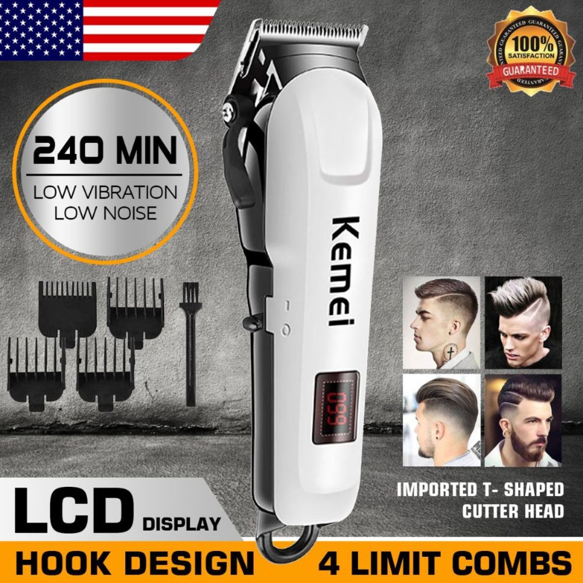 Kemei Professional Hair Clippers Trimmer Kit Men Cutting Machine Barber Salon US
