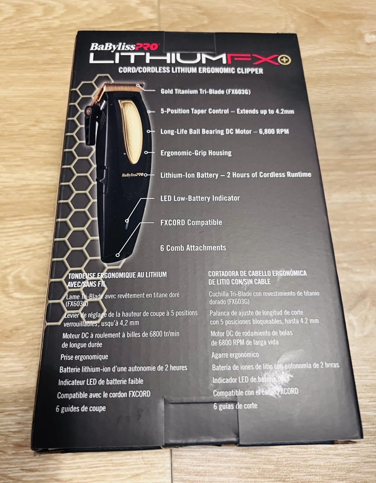 BaBylissPRO LithiumFX+ Cord/Cordless Ergonomic Clipper Gold FX673NS