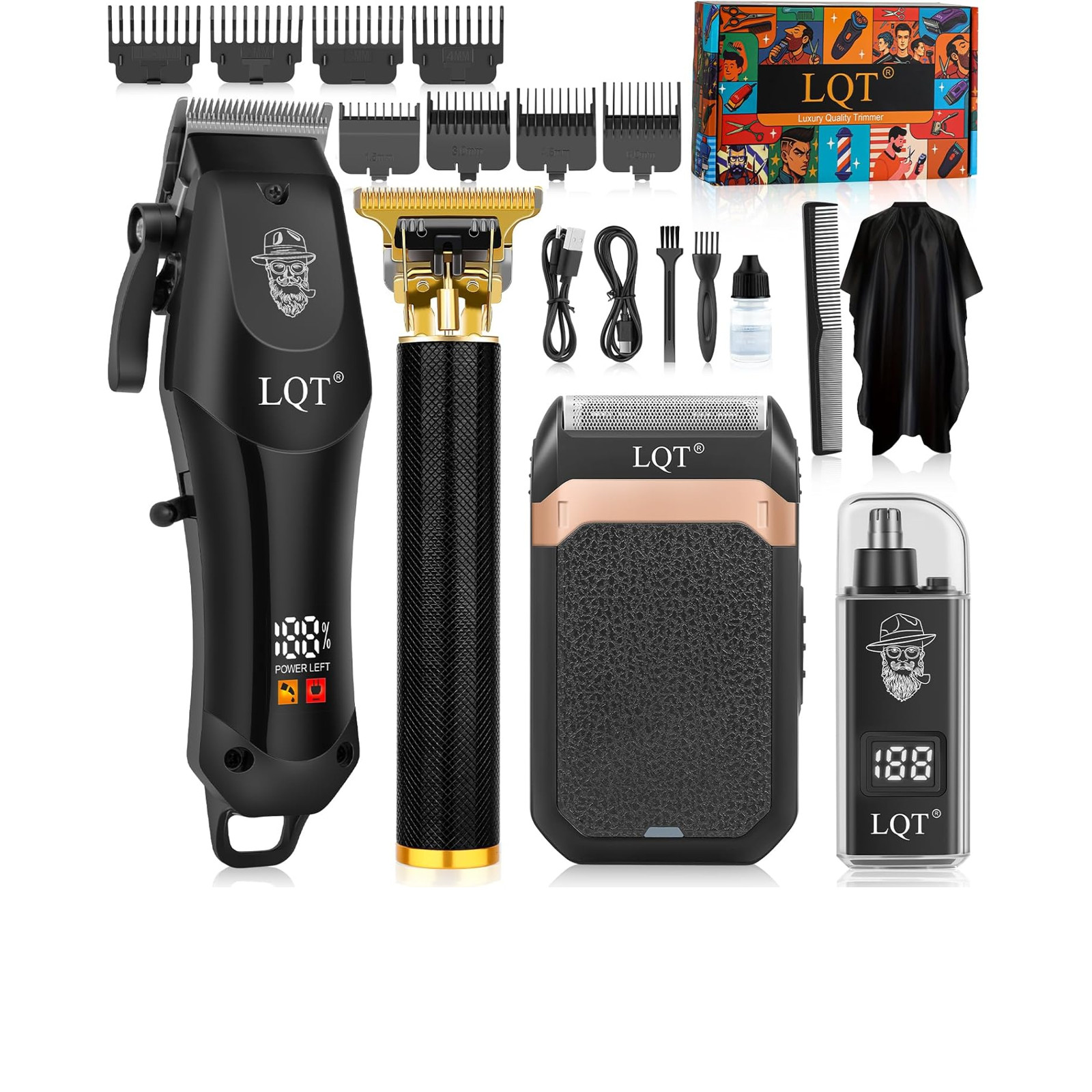 Hair Clippers for Men with LED Display, 4-Piece Cordless Grooming Kit, Hair