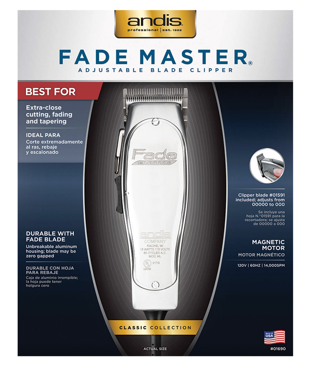Andis Fade Master Adjustable Blade Hair Corded Clipper #01690