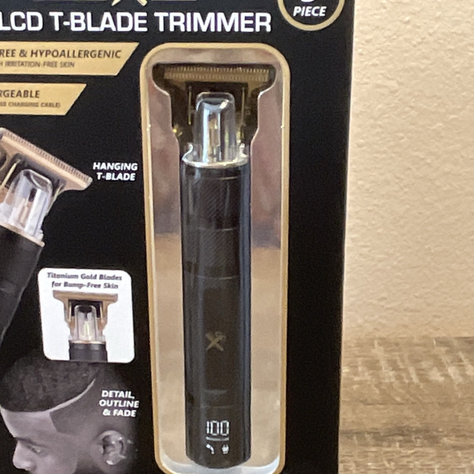 Cutting Edge LCD T-Blade Trimmer Cordless Rechargeable LCD 5pc Black/Gold 1-4mm