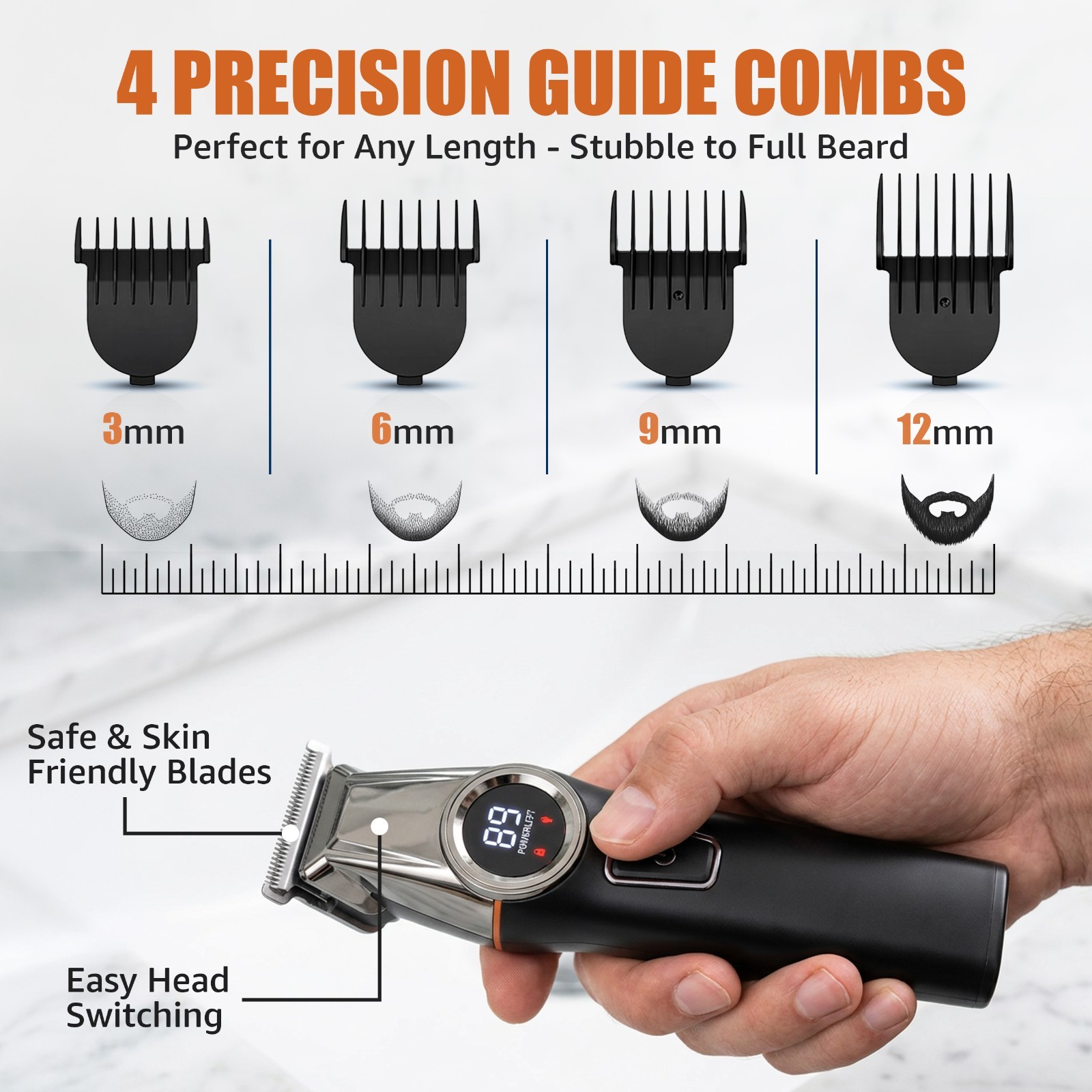 Beard Trimmer for Men Rechargeable, Waterproof Electric Shaver & Hair Trimmer,