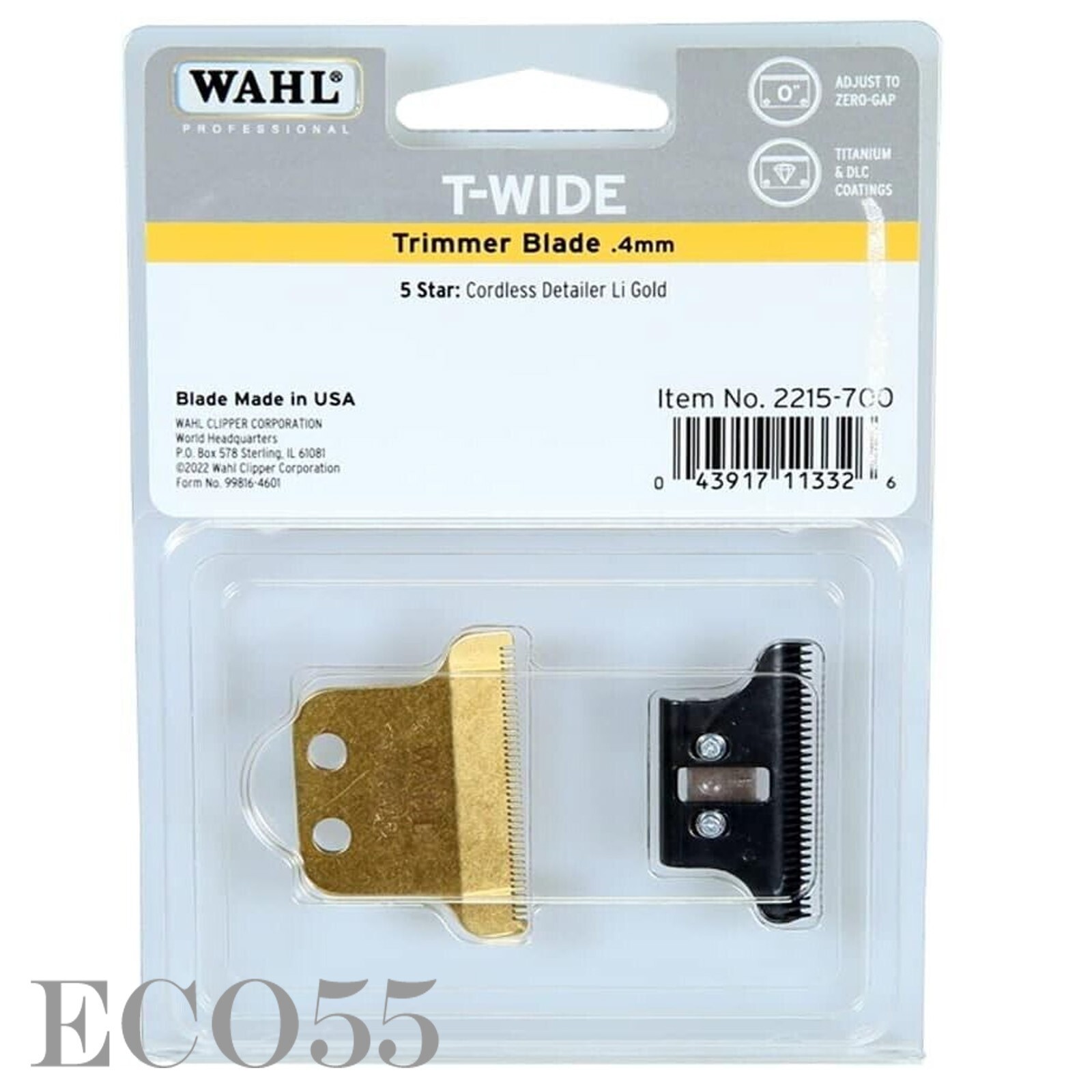 Wahl Detailer Li Gold Replacement T-Wide Blade Titanium DLC #2215-700