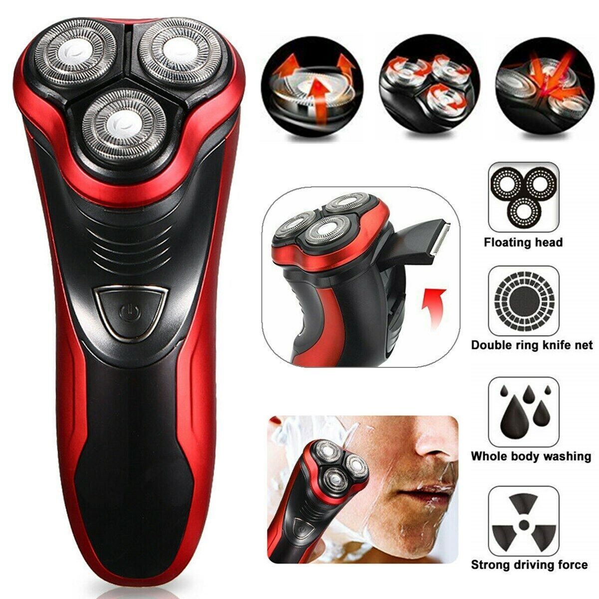 Men’s Razor Rotary Waterproof Electric Shaver Pop-Up Trimmer Wet Dry Cordless