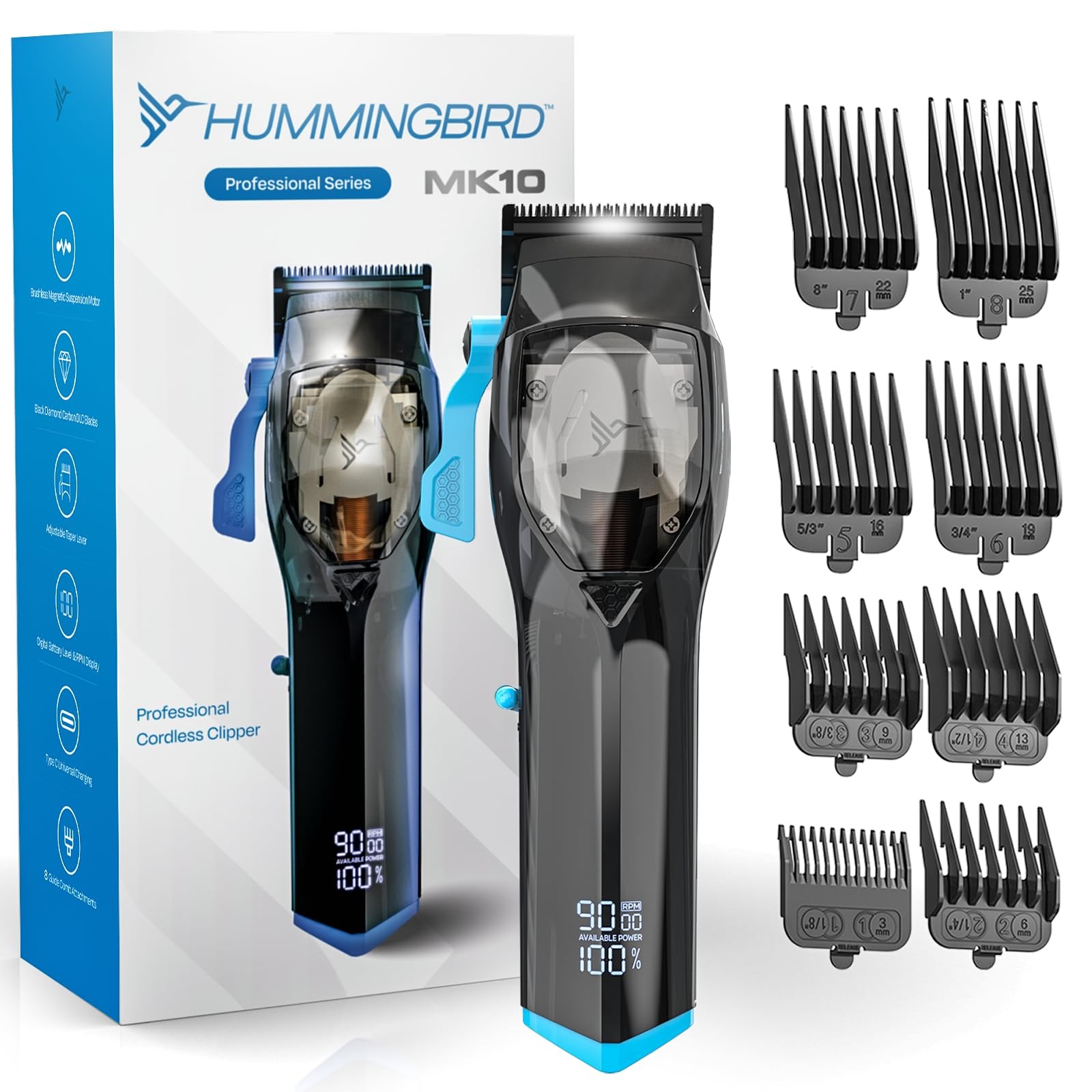 HUMMINGBIRD MK10 Pro Series Hair Clippers – 9,000 RPM Brushless Motor, DLC Bl…