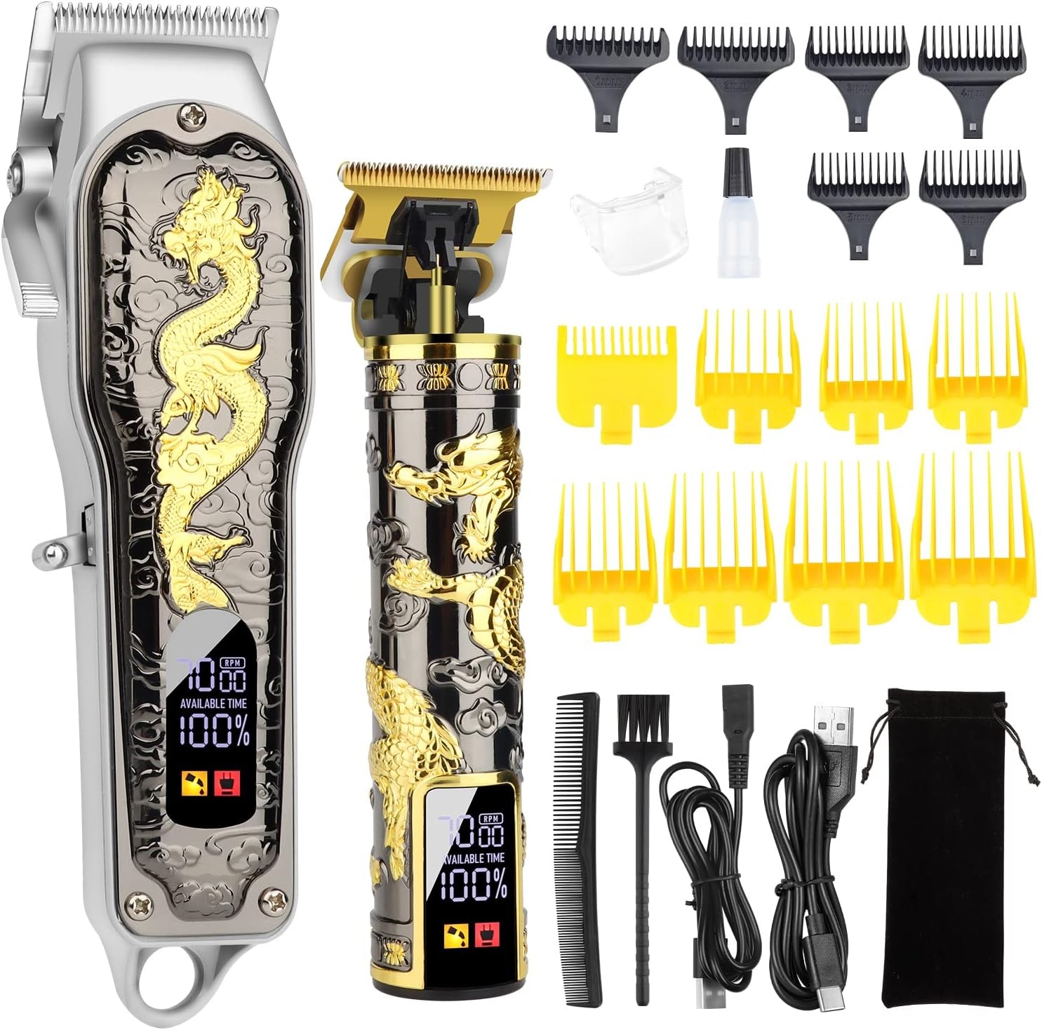 HIENA PRO Hair Clippers for Men T-Blade Trimmer Set, Black+gold