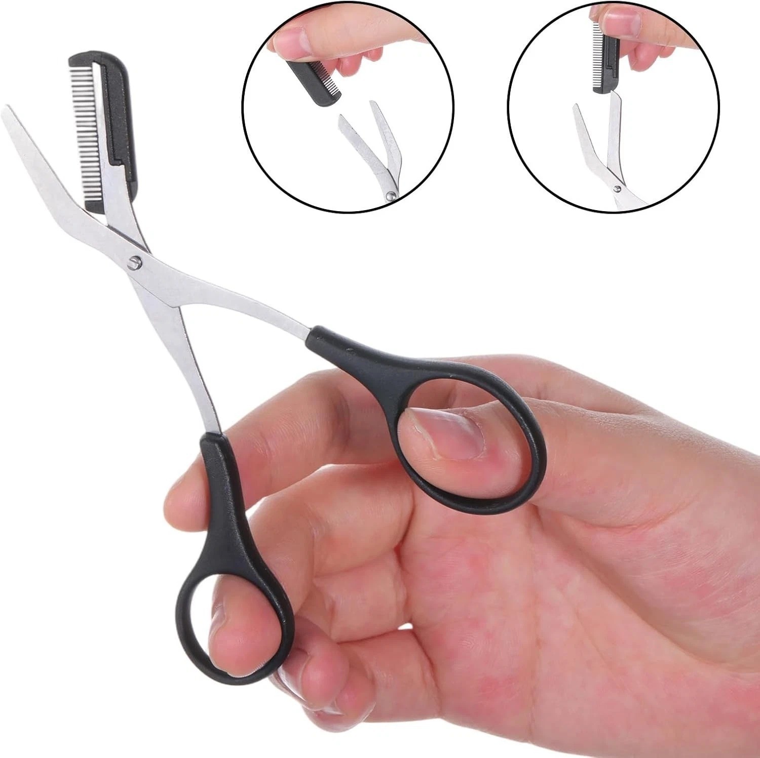2PCS Eyebrow Trimmer Scissors with Comb Stainless Steel Precision Brow Grooming