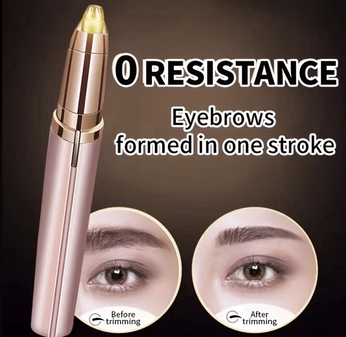 Rechargeable Cordless Eyebrow Trimmer w/ LED Light, USB Charging, Rose Gold