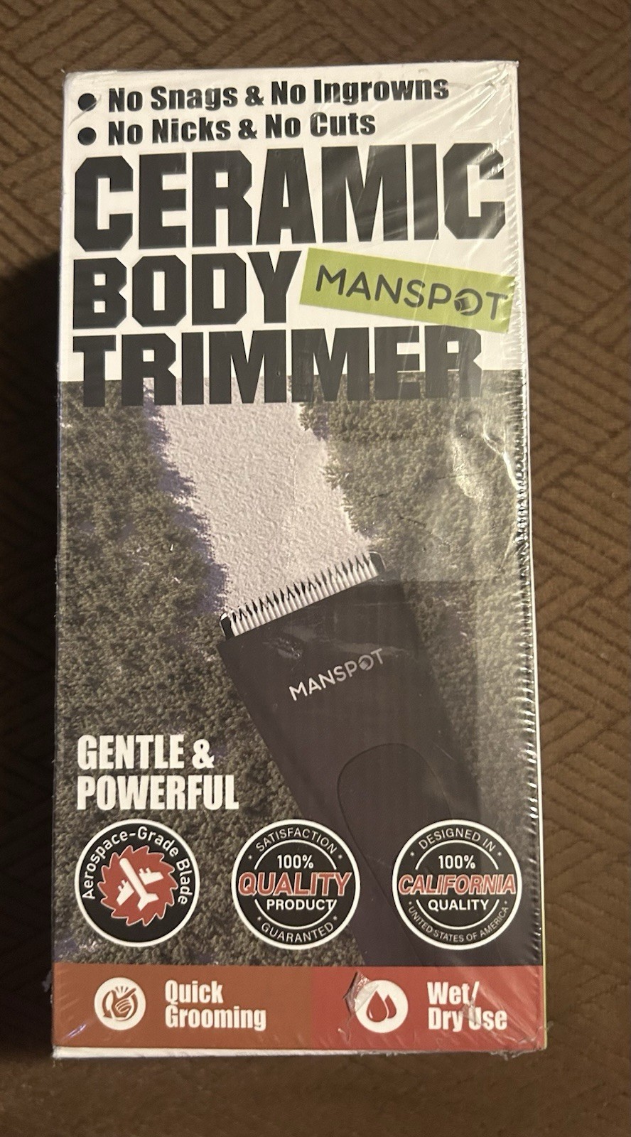 Manspot Ceramic Body Trimmer No Snags No Ingrowns No Nicks No Cuts Wet Dry