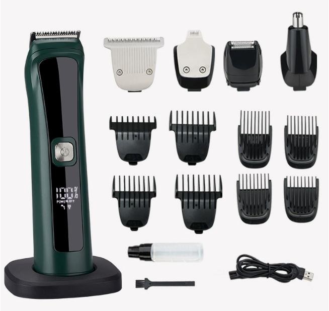 6-in-1 Cordless Hair Trimmer with LED Display, Quiet Clippers for Men, Washable