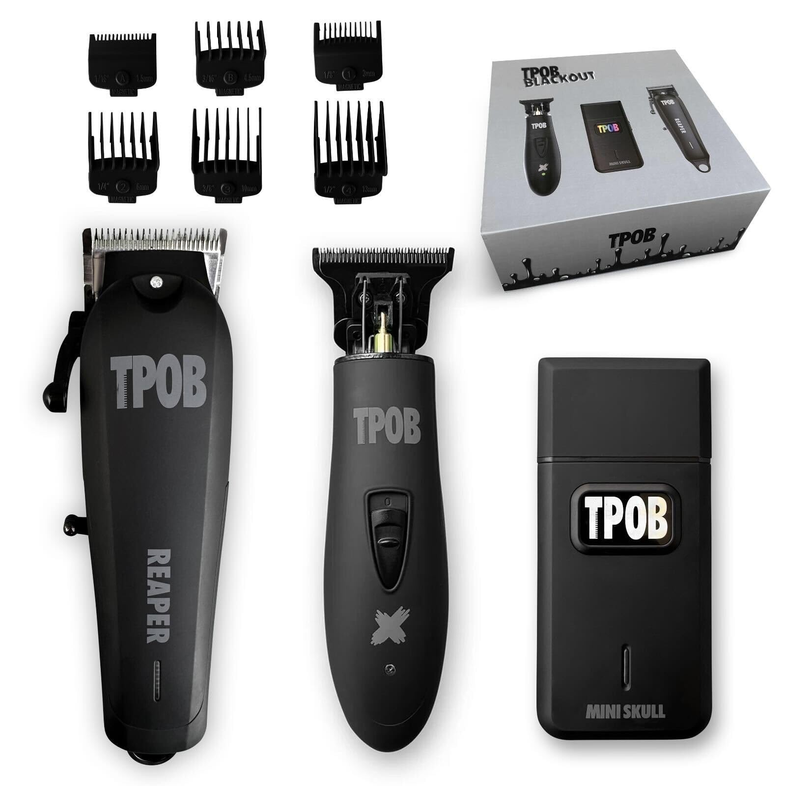 TPOB Slime 2 Black Clipper Trimmer Shaver Set Barber 3 Piece Set, Pack