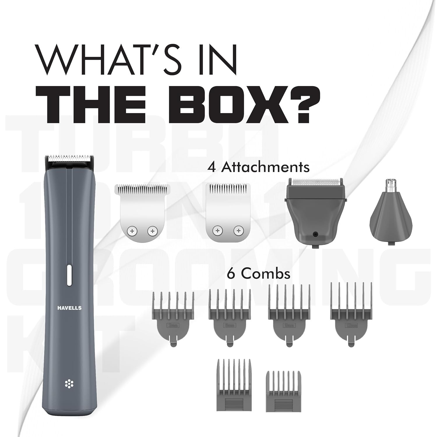 Havells Turbo 10 In 1 Grooming Kit,GS6110,Grey