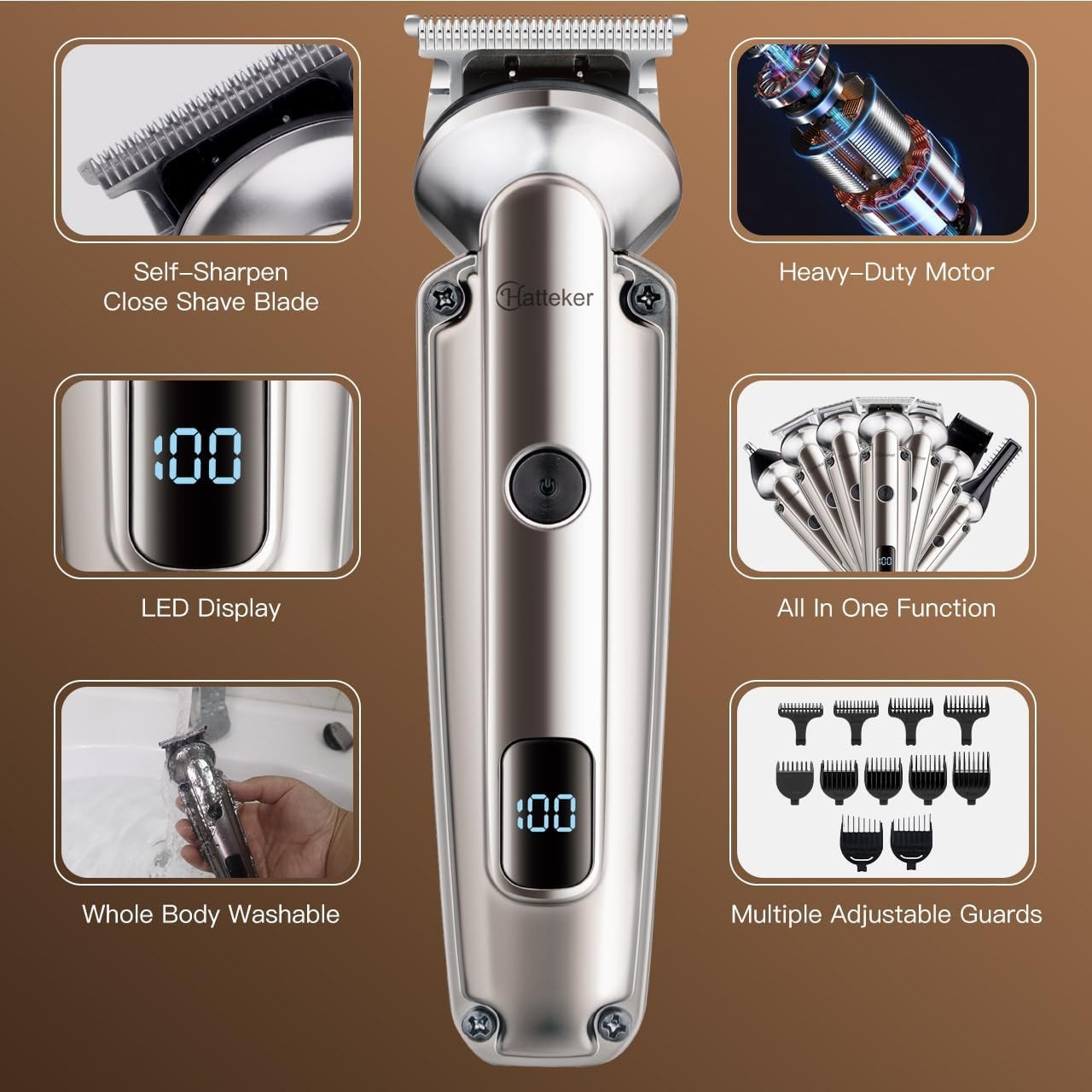 Hatteker 7-in-1 Beard Trimmer for Men, Waterproof Hair Clippers