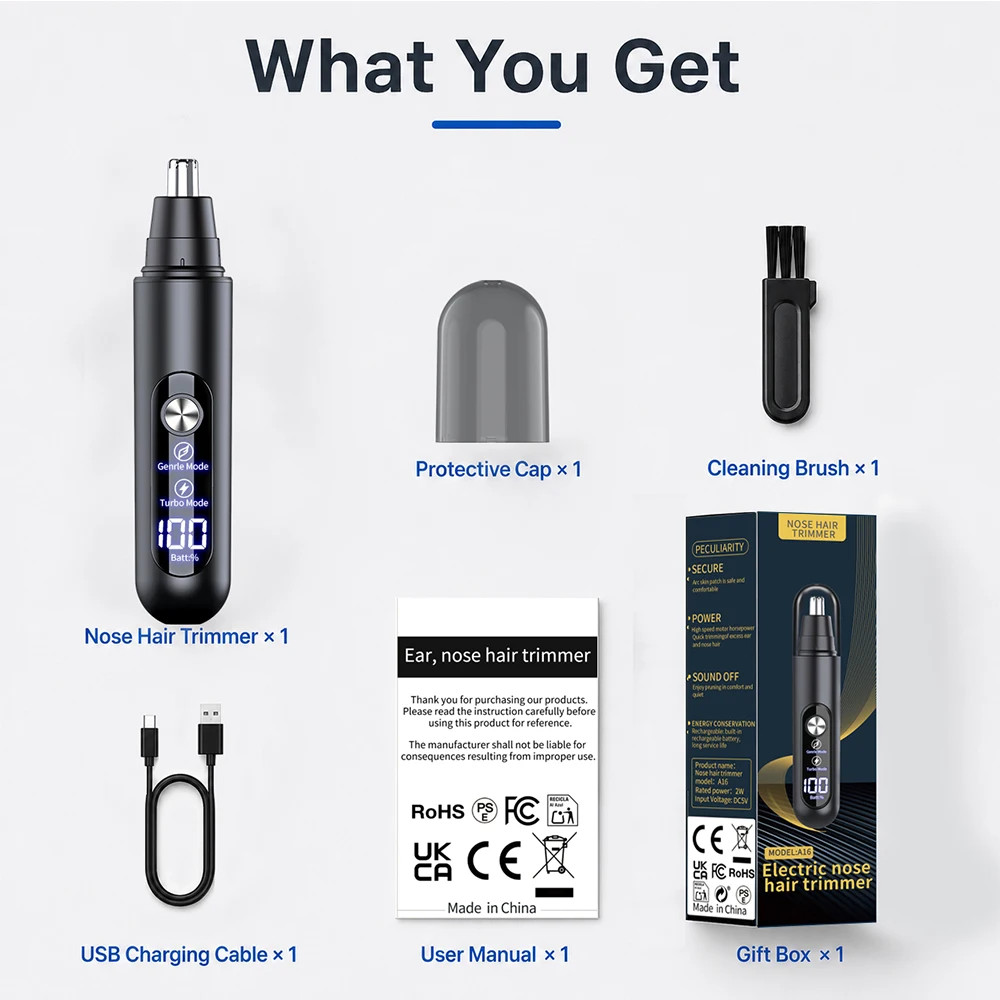 Ear and Nose Hair Trimmer with LED indicator USB Rechargeable Water Resistant
