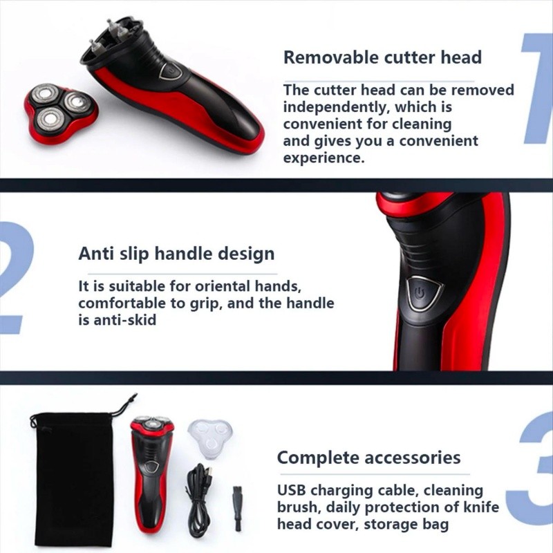 Men’s Razor Rotary Waterproof Electric Shaver Pop-Up Trimmer Wet Dry Cordless