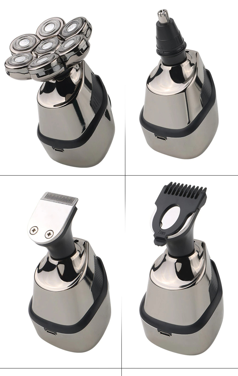 5 IN 1 7D Rotary Electric Shaver Rechargeable Bald Head Shaver Beard Trimmer Men