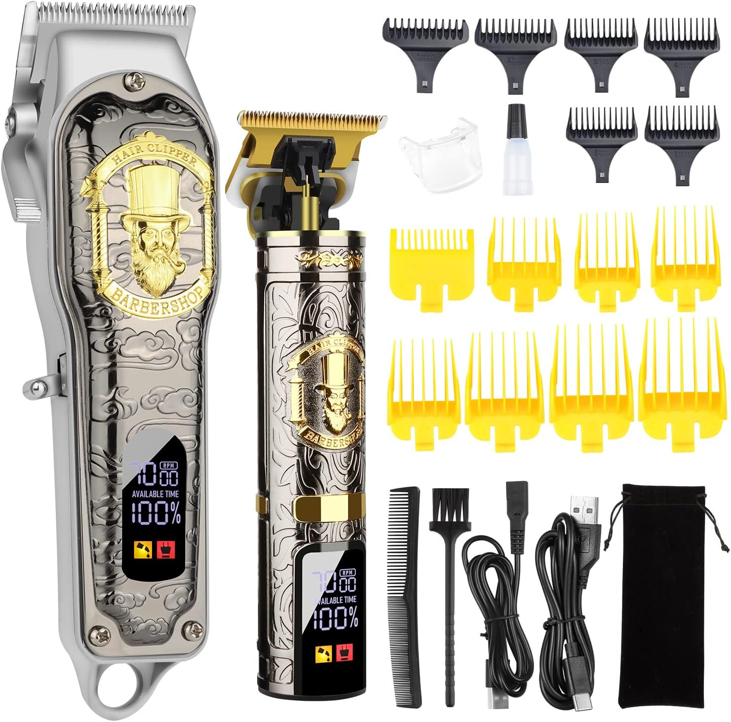 Hair Clippers for Men T-Blade Trimmer Set, Men Professional Cordless Rechargeabl