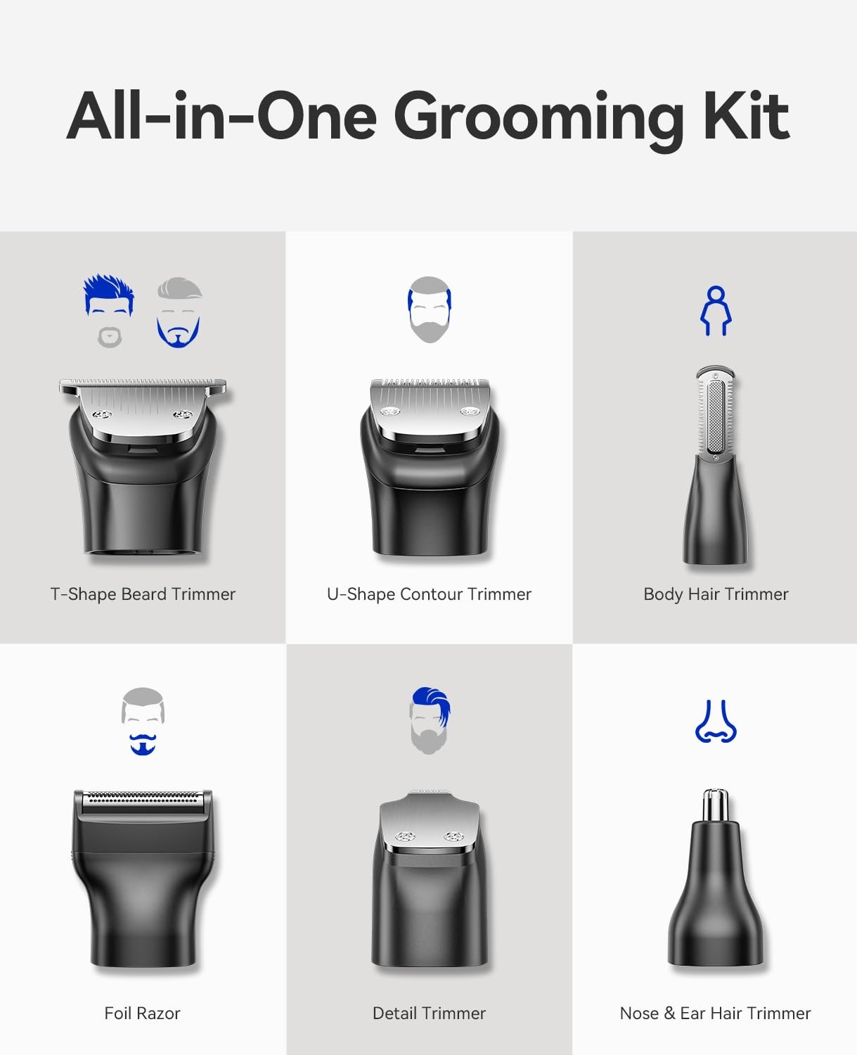 Kensen 6-in-1 Men’s Body Hair Trimmer Groomer Kit Waterproof Charging Base