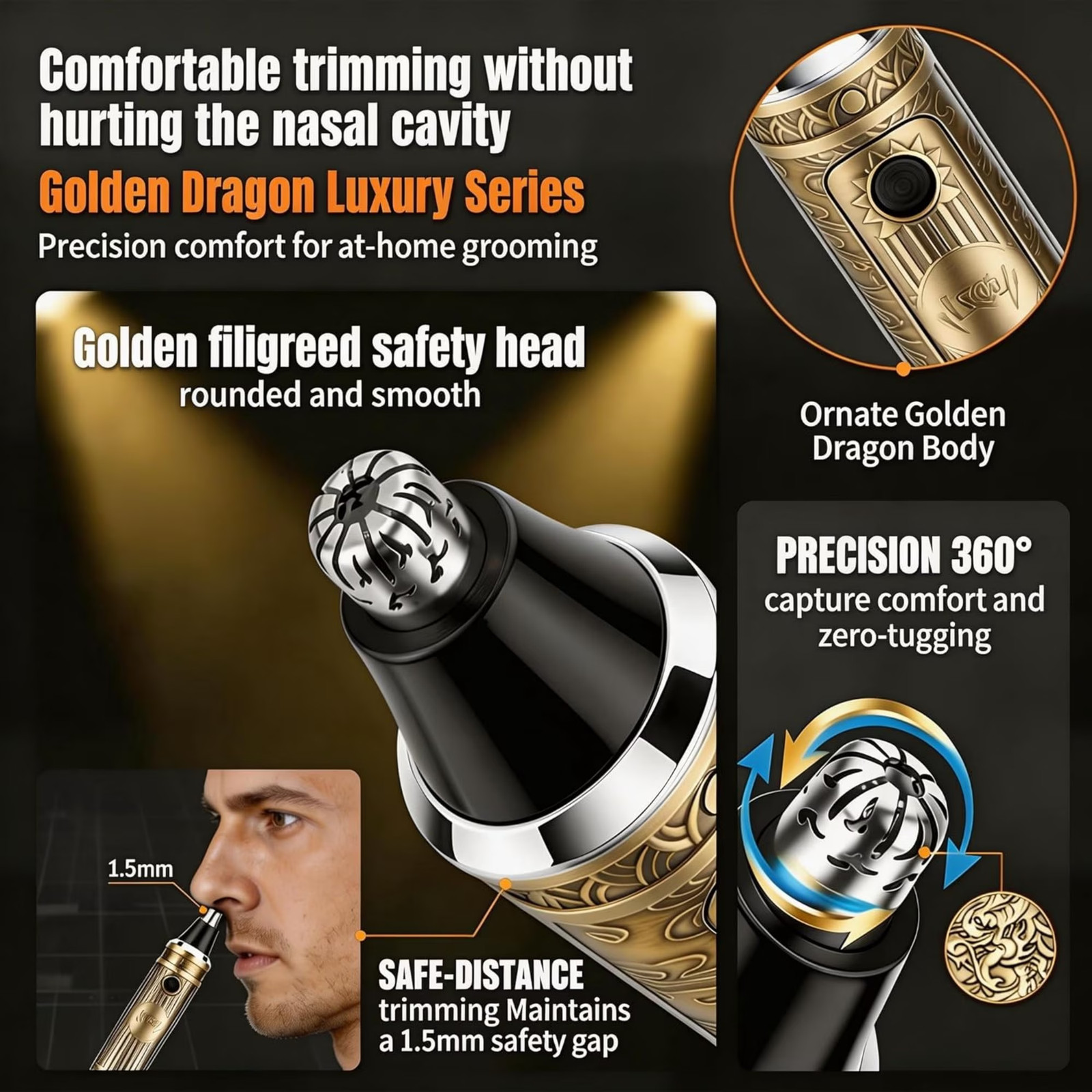 4-In-1 Vintage Metal Grooming Kit for Men, Cordless Hair Clipper, Beard & Nose T