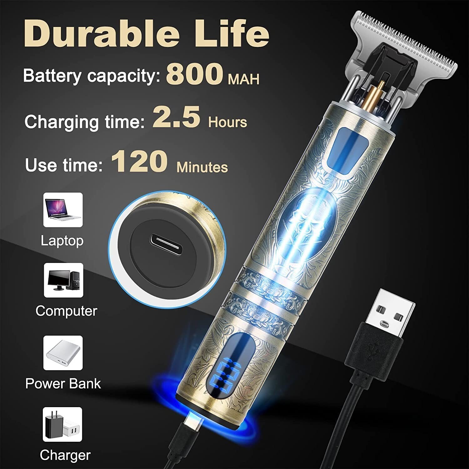Professional Skull lcd Hair Trimmer Clippers Cutting Cordless Barber Shaver Hair