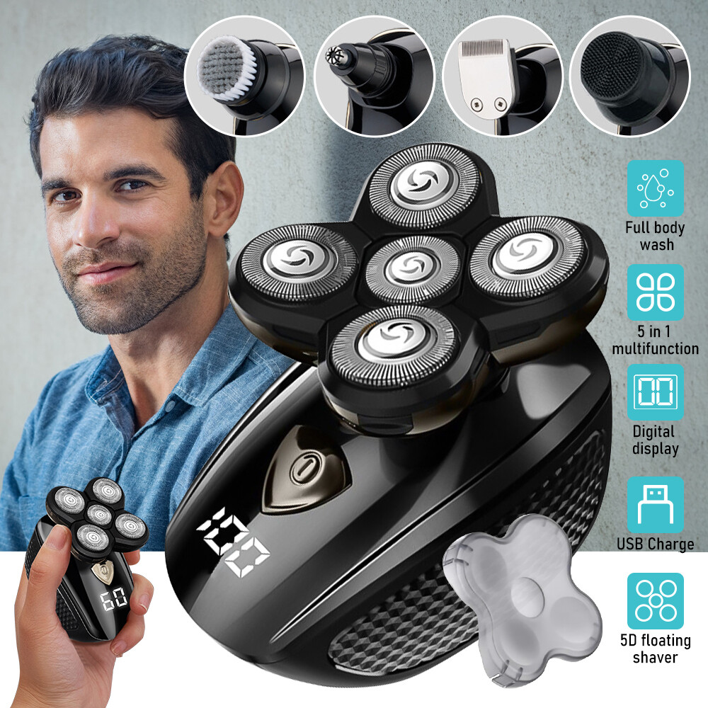 5 IN 1 5D Rotary Electric Shaver Rechargeable Bald Head Shaver Beard Trimmer men