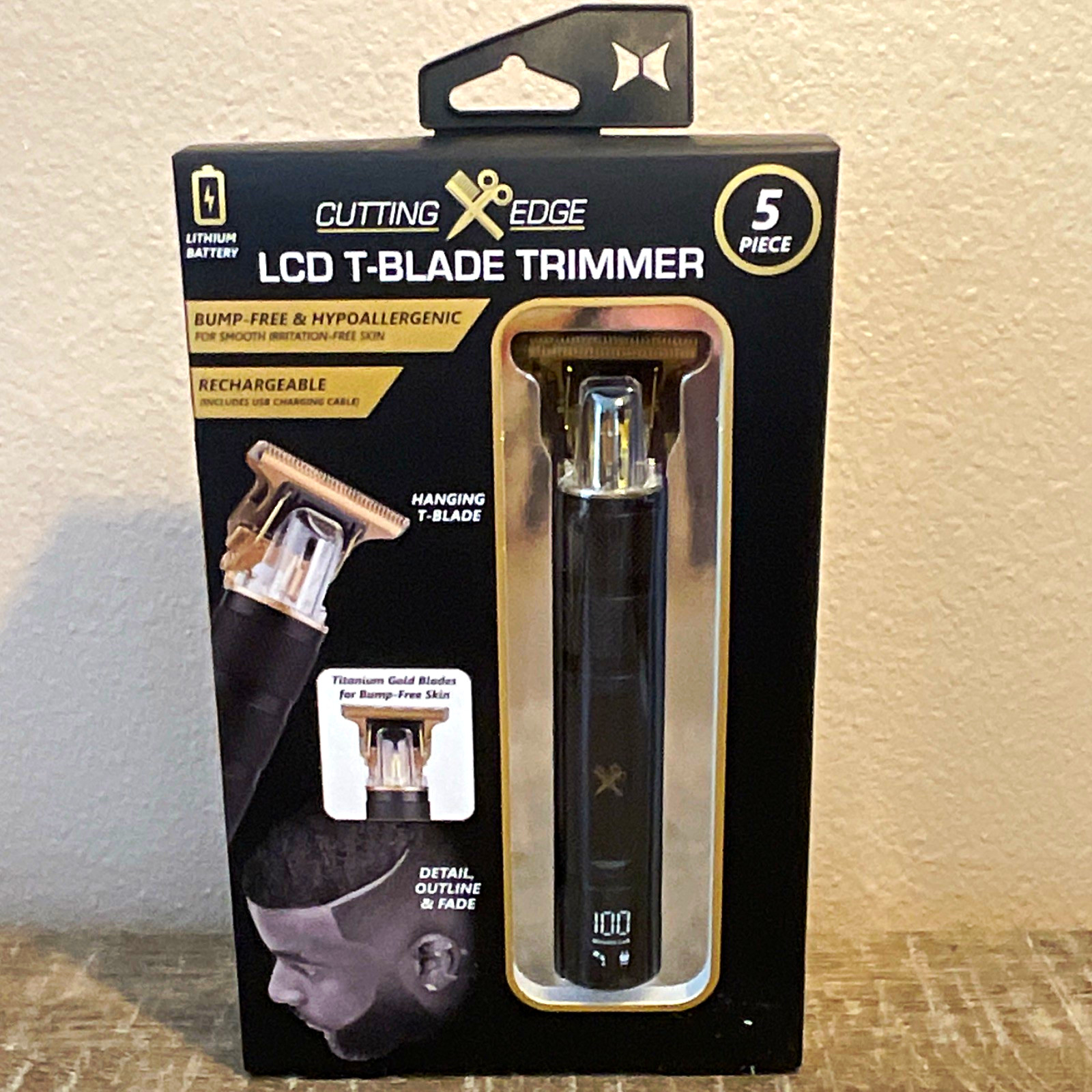 Cutting Edge LCD T-Blade Trimmer Cordless Rechargeable LCD 5pc Black/Gold 1-4mm