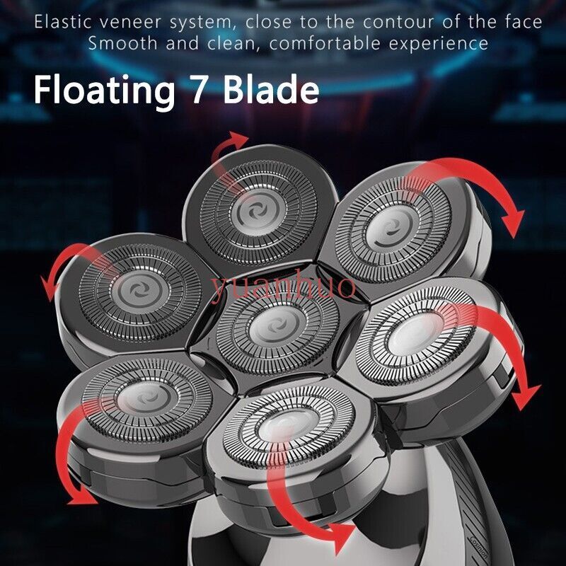 7D 5-in-1 Bald Head Hairs Remover Shaver Razor Smooth Skull Cordless Wet Dry US