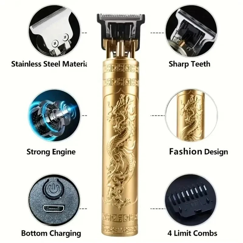 Professional Trimmer Hair Clippers Cutting Beard Cordless Barber Black Dragon