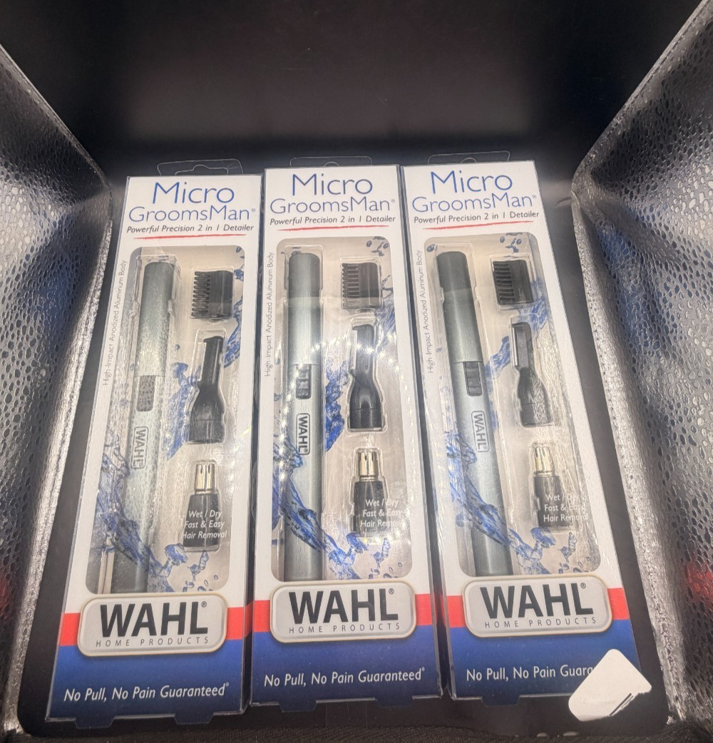 3 Pack Wahl 4 Pc Set Micro Groomsman Trimmer Nose Ear Eyebrow Grooming Kit Black