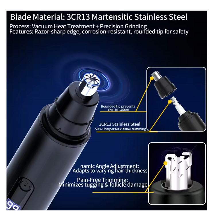 Ear and Nose Hair Trimmer with LED indicator USB Rechargeable Water Resistant