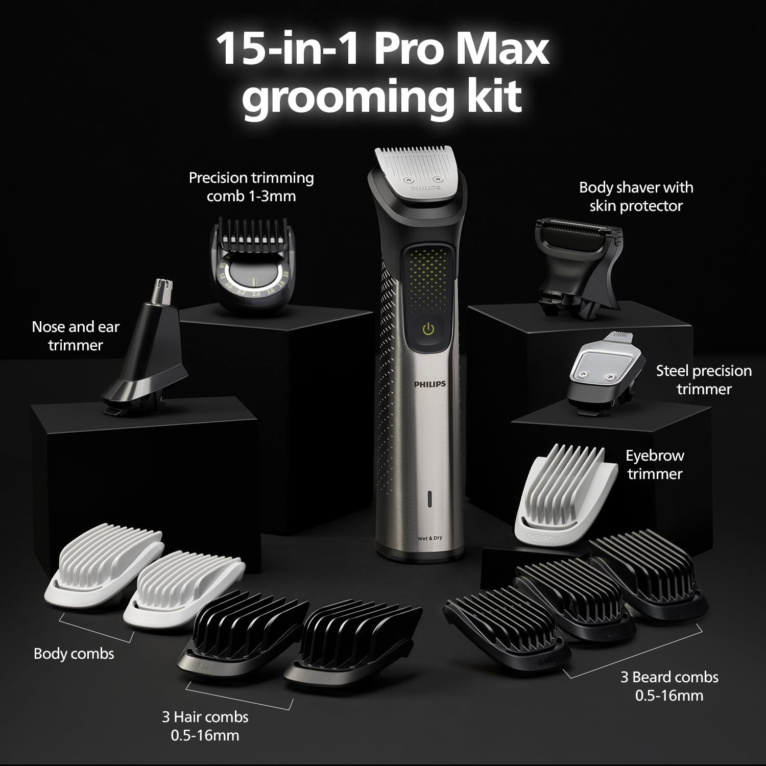 Philips 15-in-1 BeardSense Trimmer, 120-Min Runtime, 3-Year Warranty, Waterproof