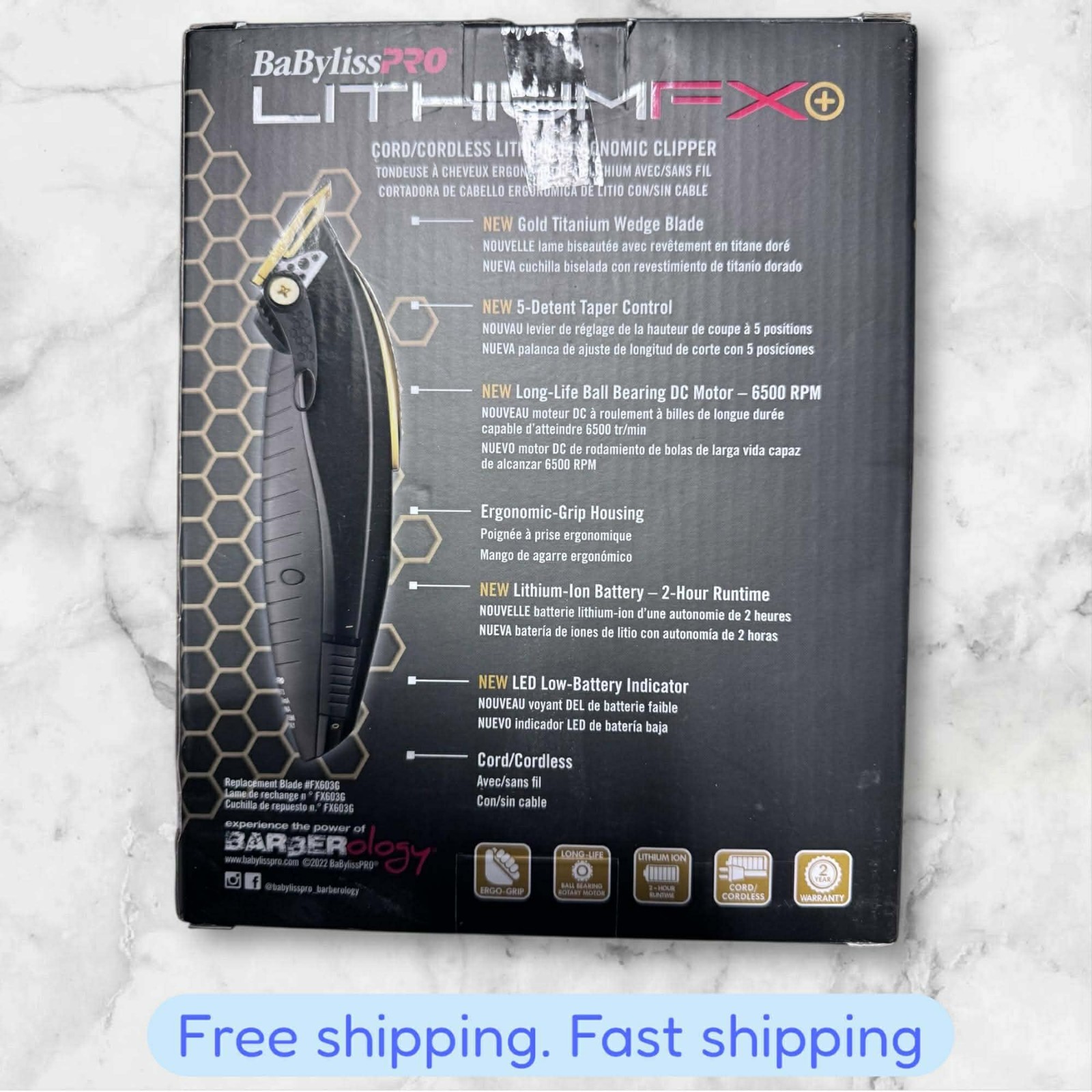 BaBylissPRO LITHIUMFX Cord/Cordless Lithium Ergonomic Clipper | FX673N NEW SHIP