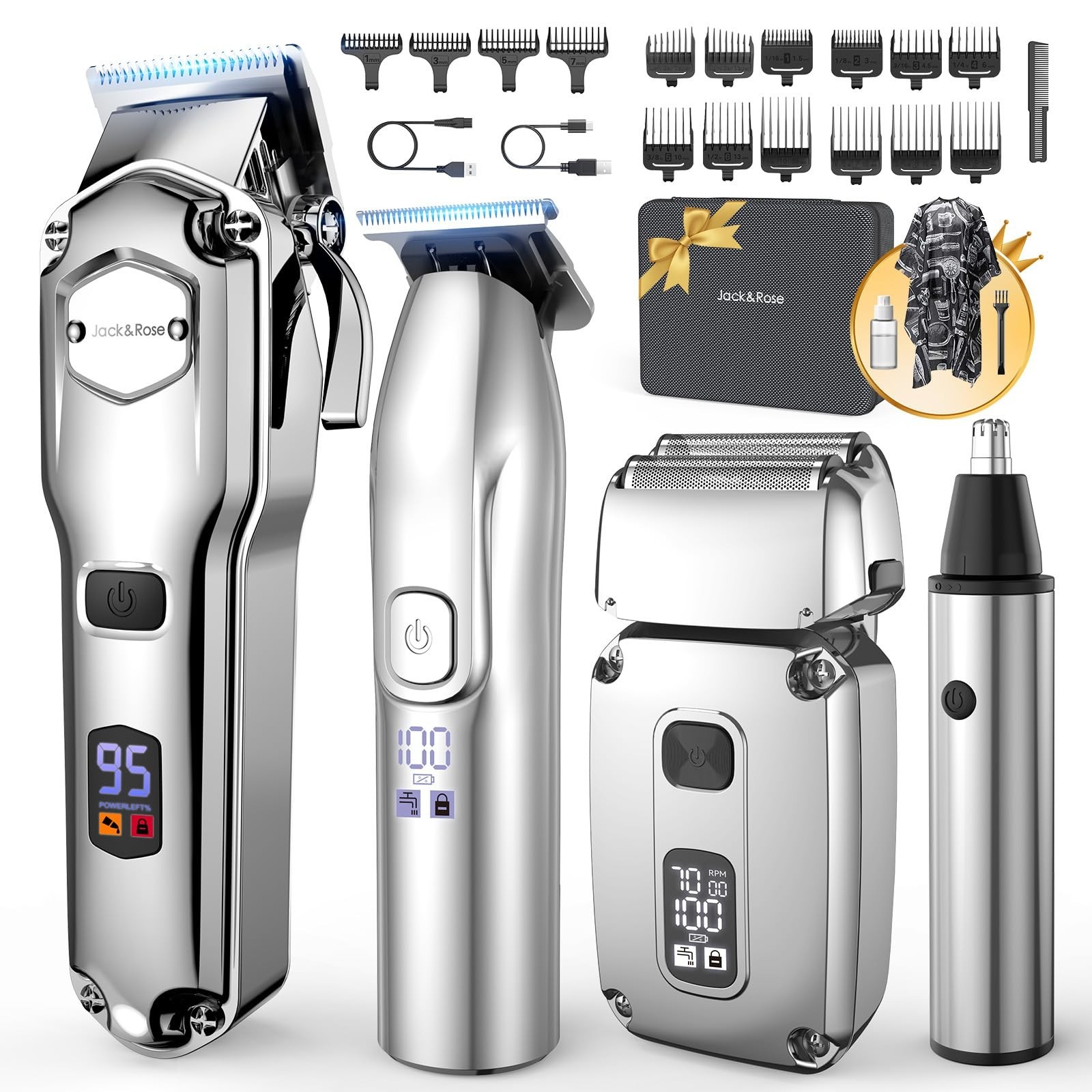 Professional Cordless Hair Clippers Set for Men – 4 in 1 Trimmer with LED Displa