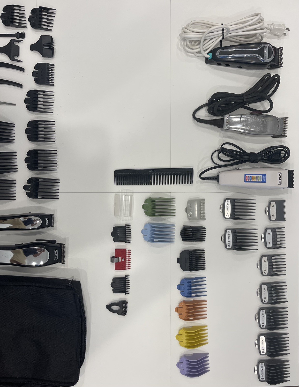 Huge Wahl Hair Clipper Trimmer Lot – 5 Clippers, Metal & Color Guards, Case Comb